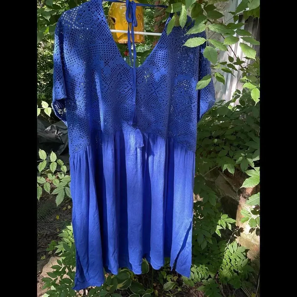 Cotton Bleu Crochet CoverUp/Dress Size 1X Oversized - Picture 7 of 10